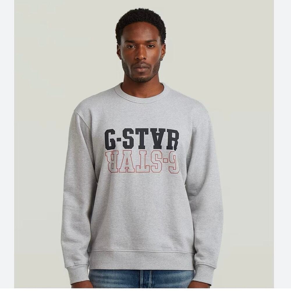 This is a grey heather G-Star Raw collegic logo sweatshirt